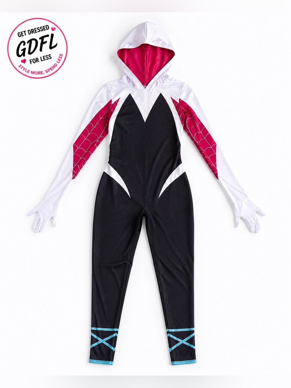 Spider Gwen Costume Girls Size 12 Cosplay Suit Pink Black White Full Set